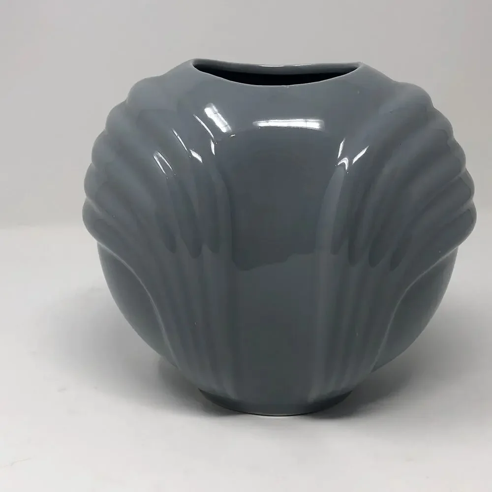 Post Modern Art Deco Grey Glazed Ceramic Vase 1980's Retro